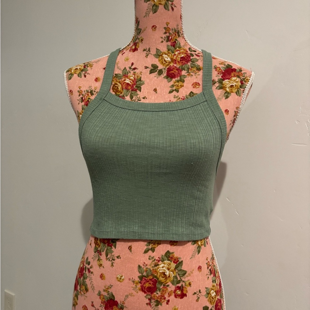 Green Ribbed Women's Top